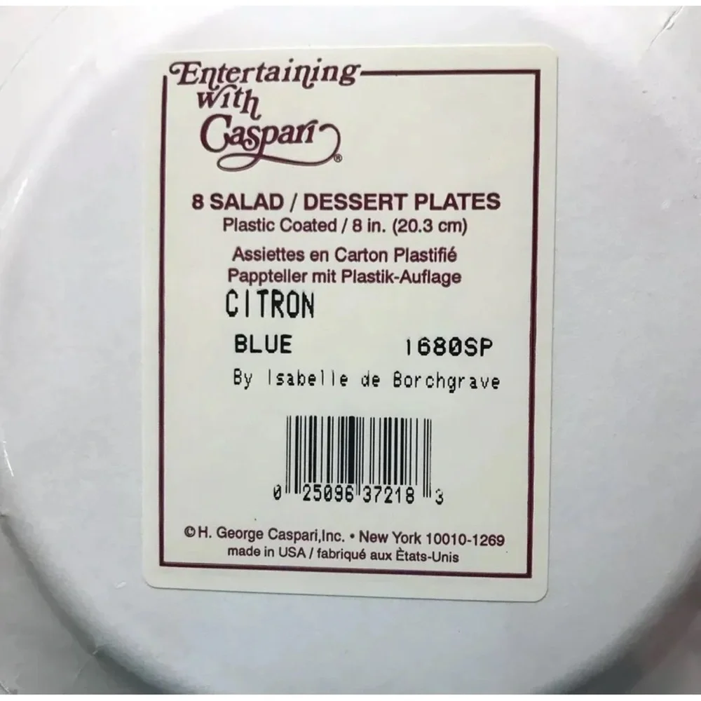 Isabelle De Borchgrave Caspari Salad Dessert Paper Plates Citron Lemon Blue Lot